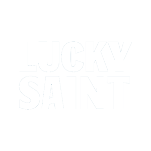 Lucky-Saint-White-Logo-Stacked-Blue-Background