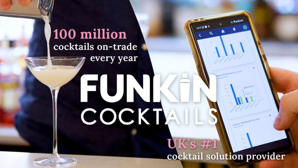 A cocktail being poured next to a mobile phone displaying Bowimi's insights