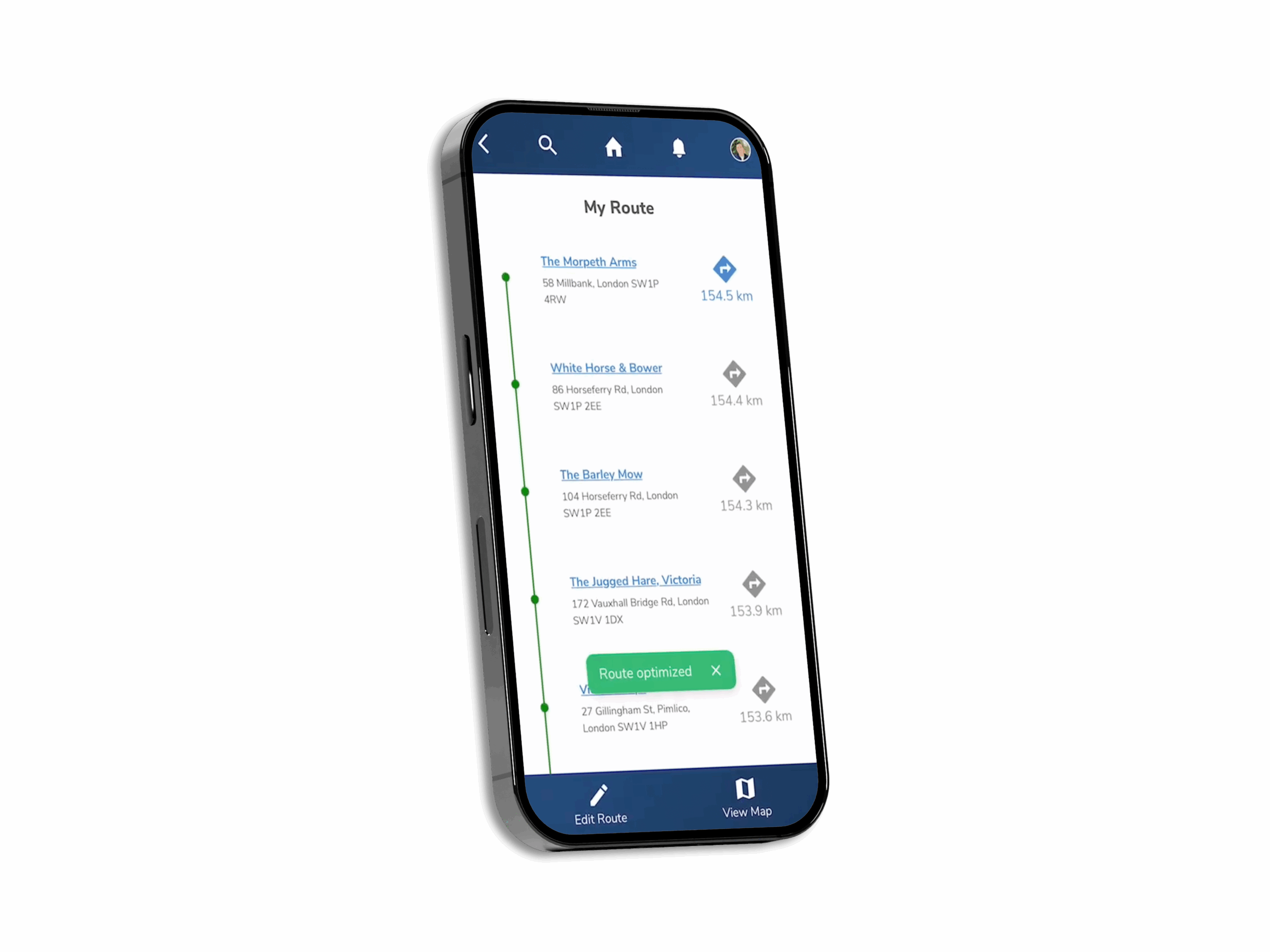 Optimised routes in 'My Calendar'