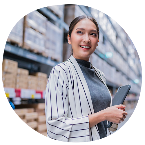 Empowered CEO in warehouse