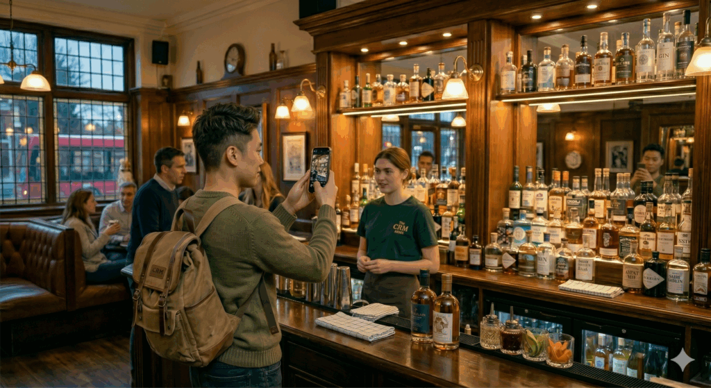 Field rep takes photo of back bar in pub