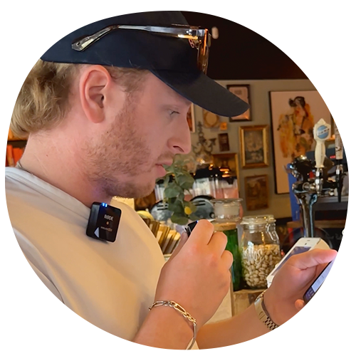 Jim completing field sales survey in pub