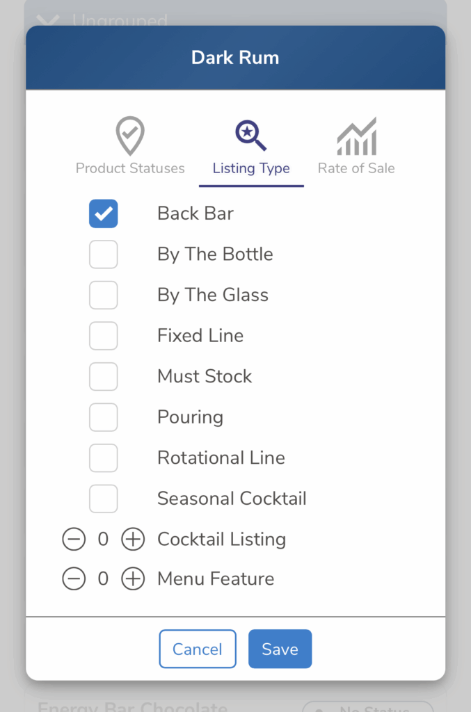 Tagging listing type as 'back bar' in Bowimi