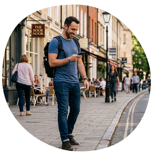 Field rep for functional brand looking at Bowimi on the go