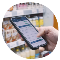 Phone displaying product listings for Huel as used by a Field Sales Rep